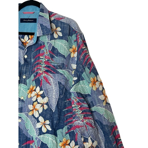 Tommy Bahama Shirt Men XL Reverse Print Linen Blend Hawaiian Island Floral Beach - Picture 8 of 8